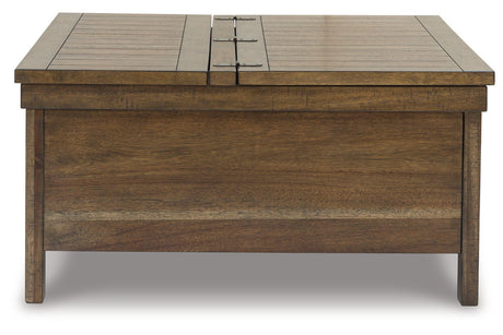 Moriville Grayish Brown Lift-top Coffee Table and 2 Chairside End Tables from Ashley - Luna Furniture