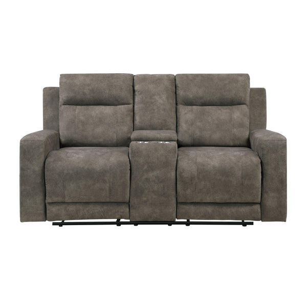 Muncie Brown Double Reclining Loveseat with Center Console