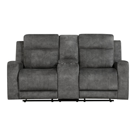 Muncie Brownish Gray Double Reclining Loveseat with Center Console from Homelegance - Luna Furniture