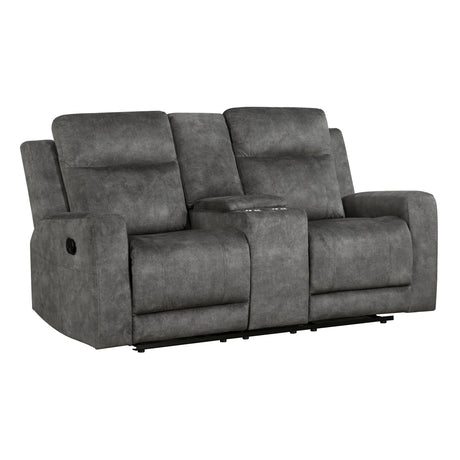 Muncie Brownish Gray Double Reclining Loveseat with Center Console from Homelegance - Luna Furniture