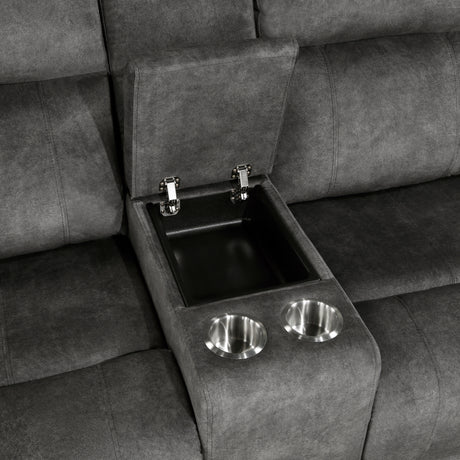 Muncie Brownish Gray Double Reclining Loveseat with Center Console from Homelegance - Luna Furniture