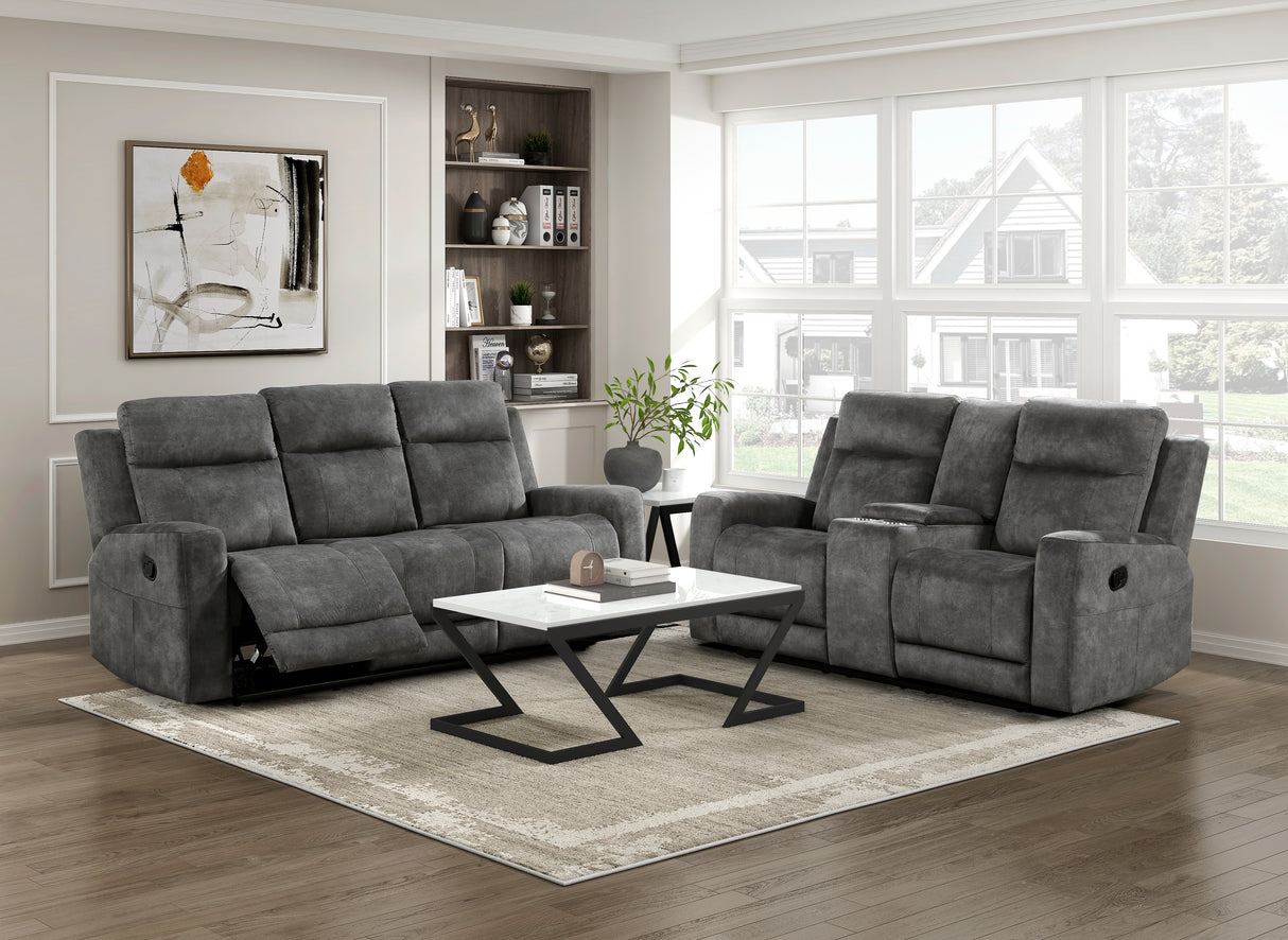 Muncie Brownish Gray Double Reclining Living Room Set from Homelegance - Luna Furniture