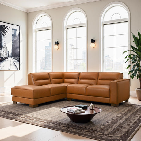 Muncie Cognac Vegan Leather LAF Sectional Sofa with Plush Cushions from Midinmod - Luna Furniture