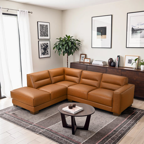 Muncie Cognac Vegan Leather LAF Sectional Sofa with Plush Cushions from Midinmod - Luna Furniture