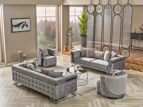 Munich 3-pieces (Sofa & Loveseat & Chair) Livingroom Set in Grey from Furnia - Luna Furniture
