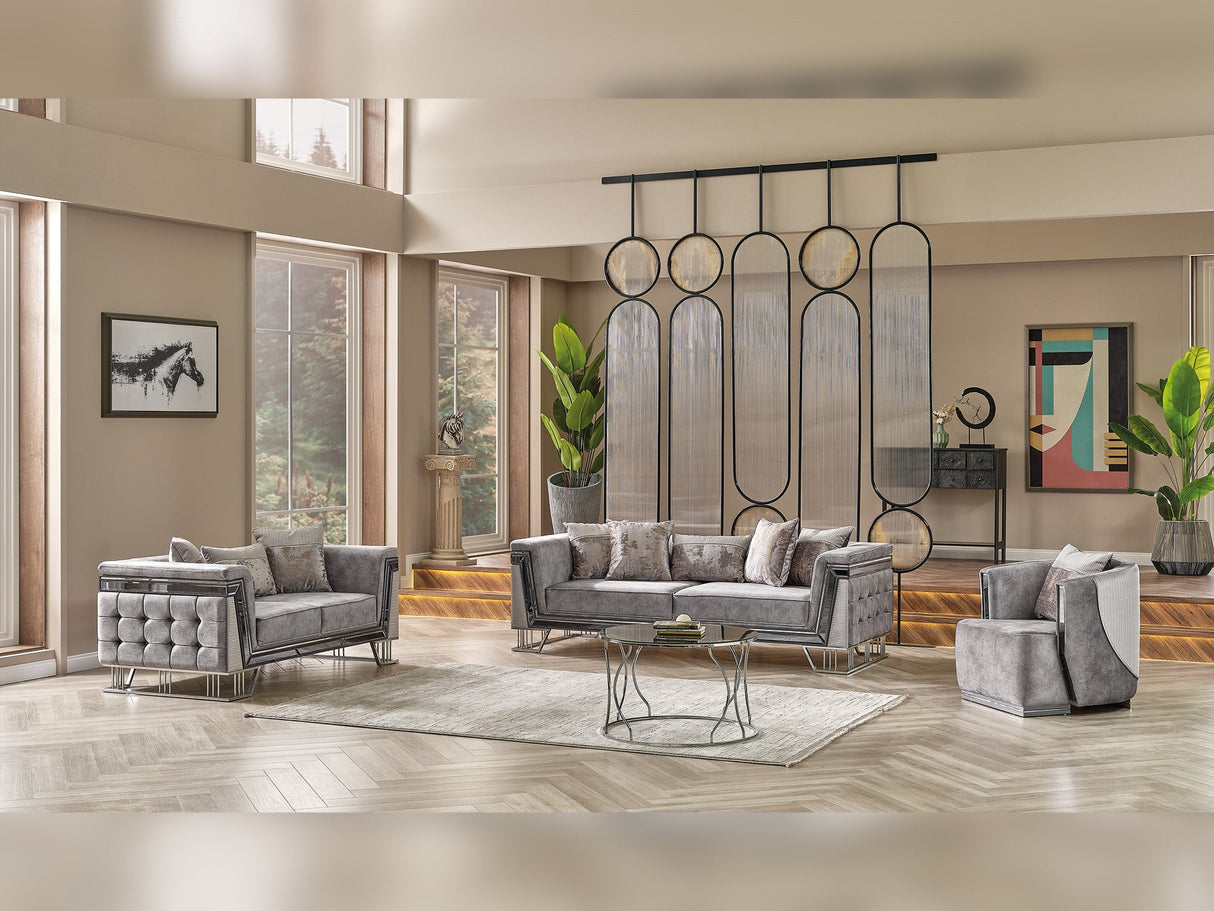 Munich 3-pieces (Sofa & Loveseat & Chair) Livingroom Set in Grey from Furnia - Luna Furniture