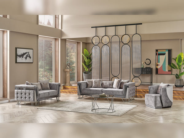 Munich 3-pieces (Sofa & Loveseat & Chair) Livingroom Set in Grey