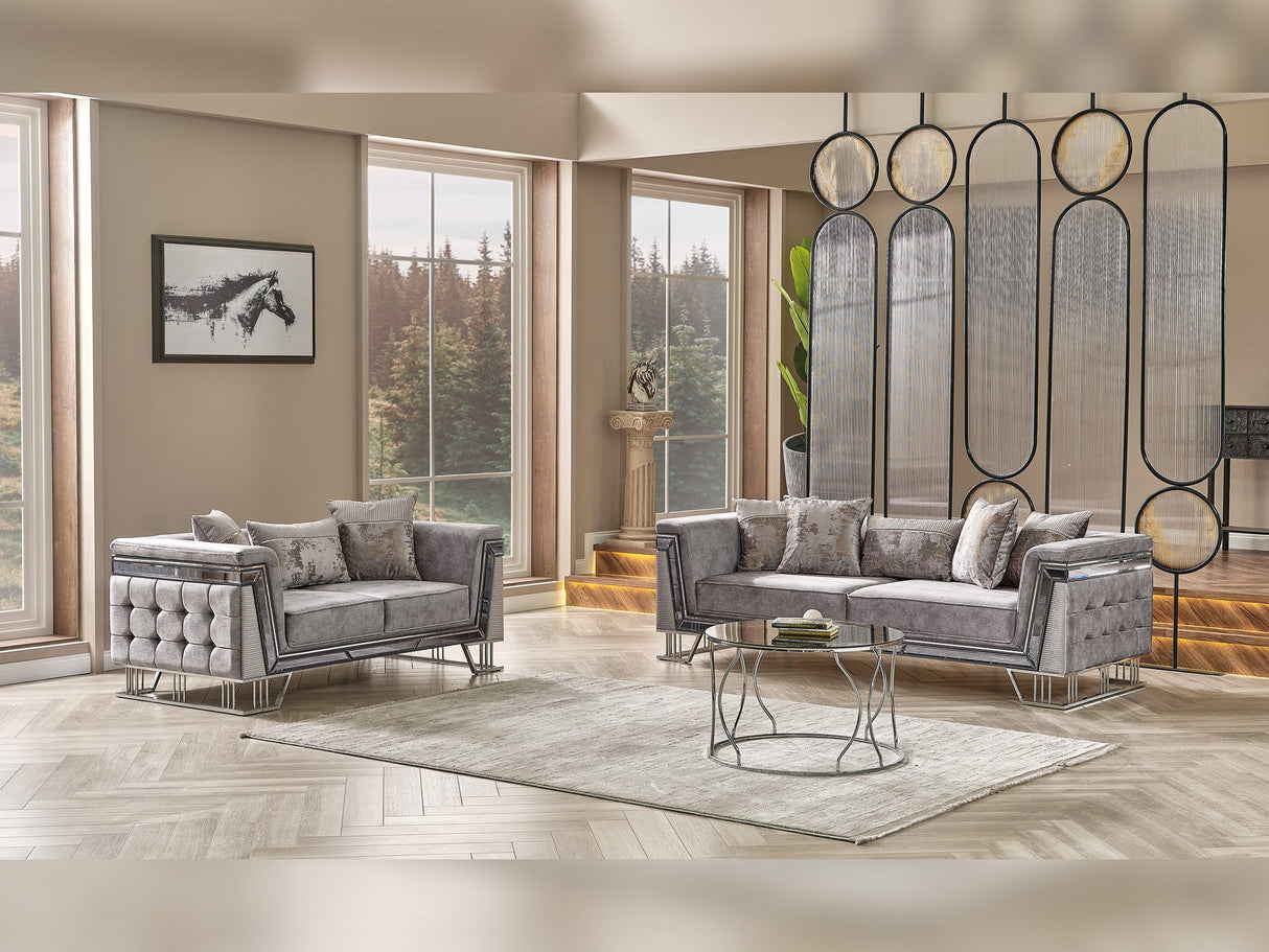 Munich 3-pieces (Sofa & Loveseat & Chair) Livingroom Set in Grey from Furnia - Luna Furniture