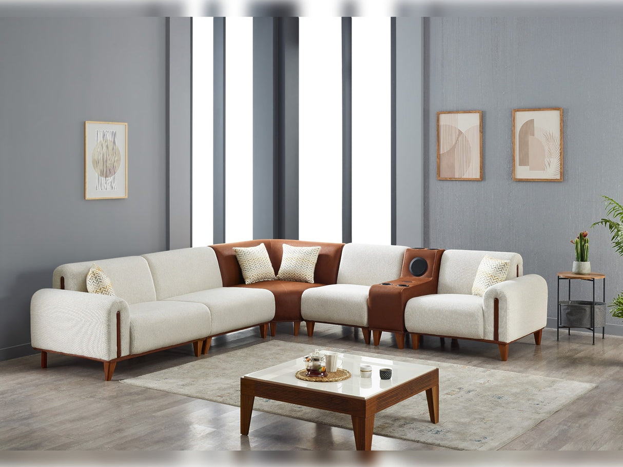 Mustang Modular Sectional Sofa in Cream from Furnia - Luna Furniture