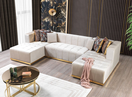 Elisha Ivory Velvet Double Chaise Sectional from Nova Furniture - Luna Furniture