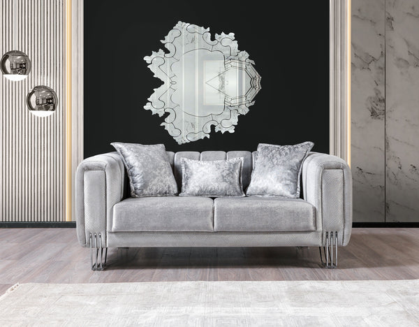 Santana Silver Velvet Modern Glam Loveseat