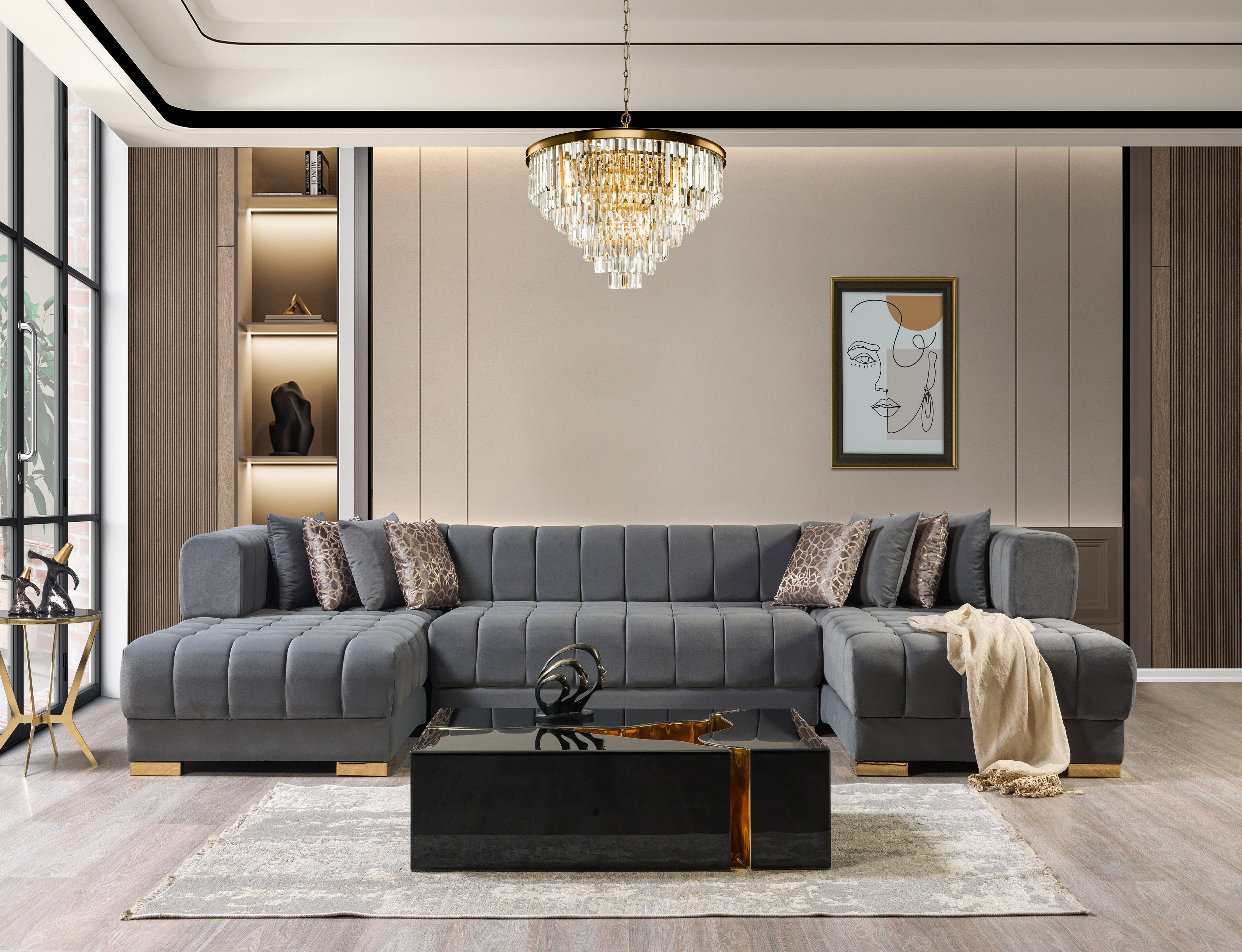 Nova Furniture Ariana Gray Velvet Double Chaise Sectional - Luna