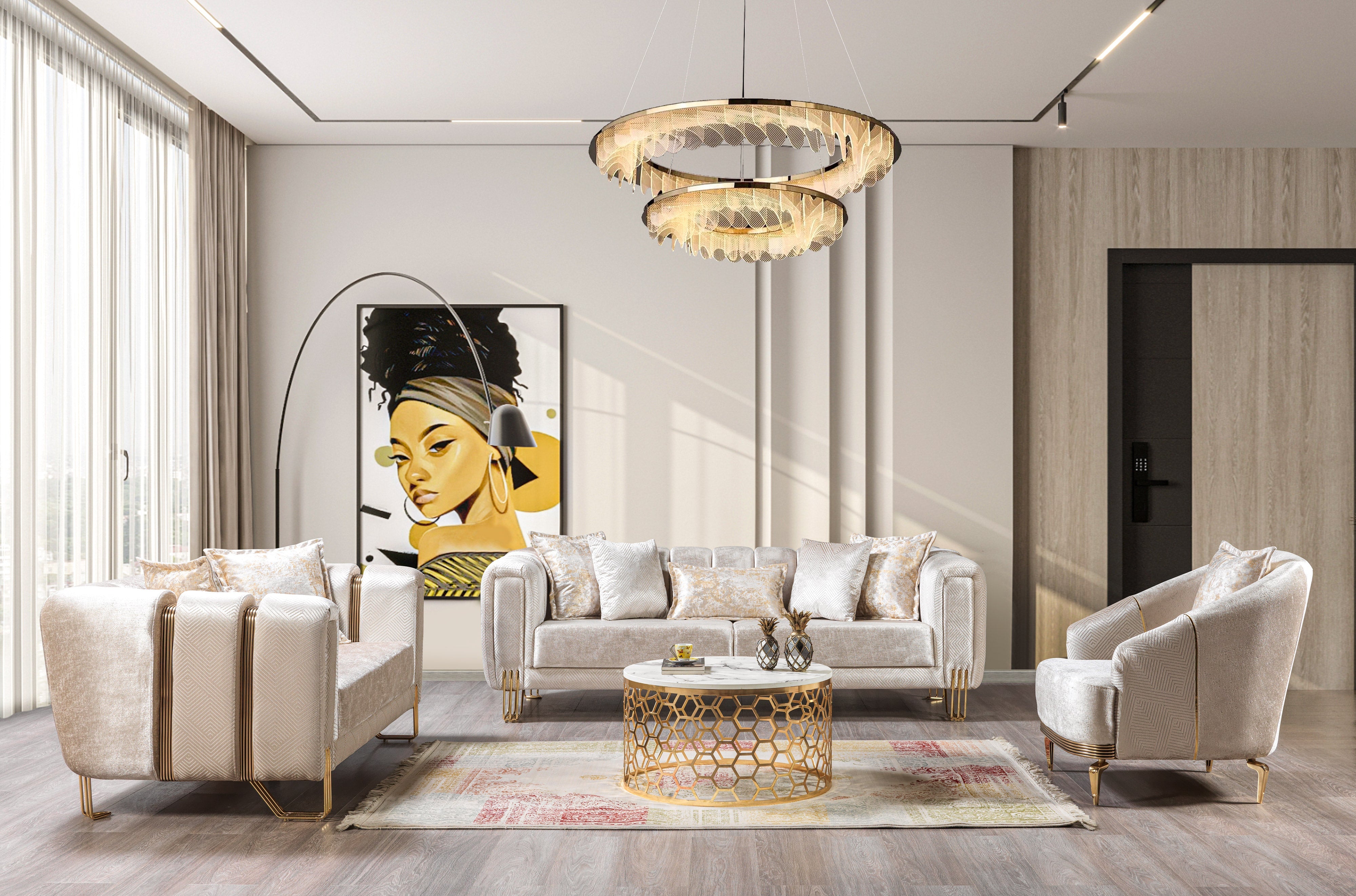 Santana Ivory Velvet Living Room Set – Luna Furniture