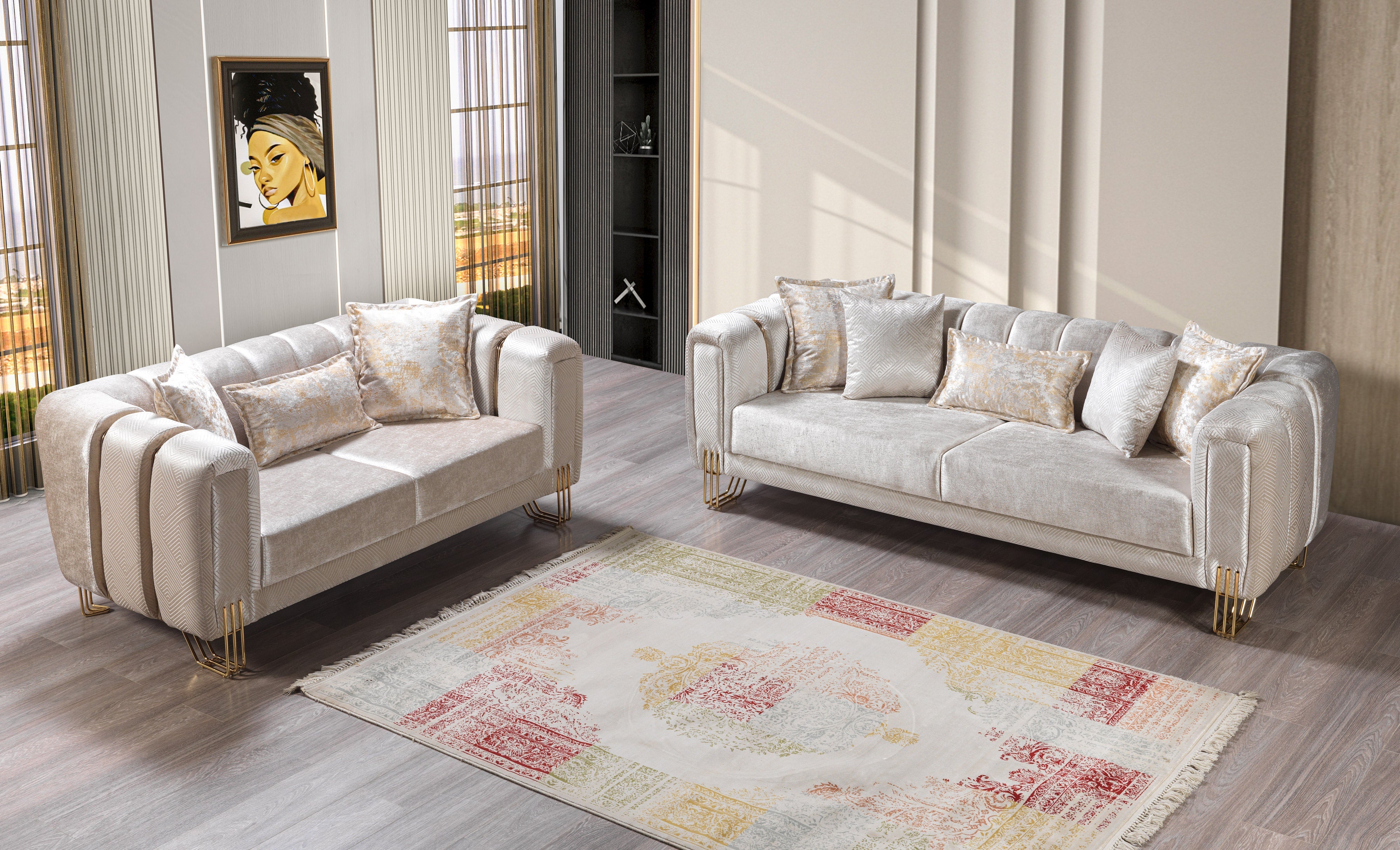Nova Furniture Santana Ivory Velvet Living Room Set – Luna Furniture