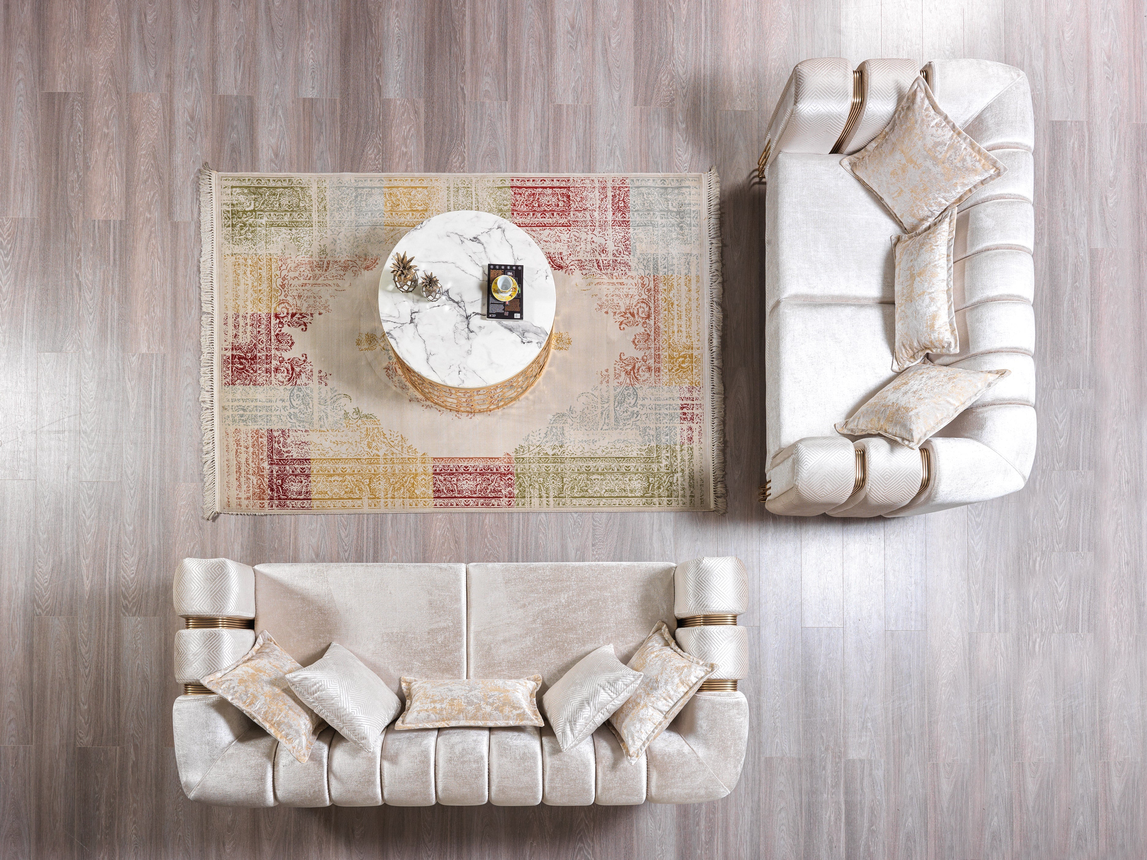 Nova Furniture Santana Ivory Velvet Living Room Set – Luna Furniture