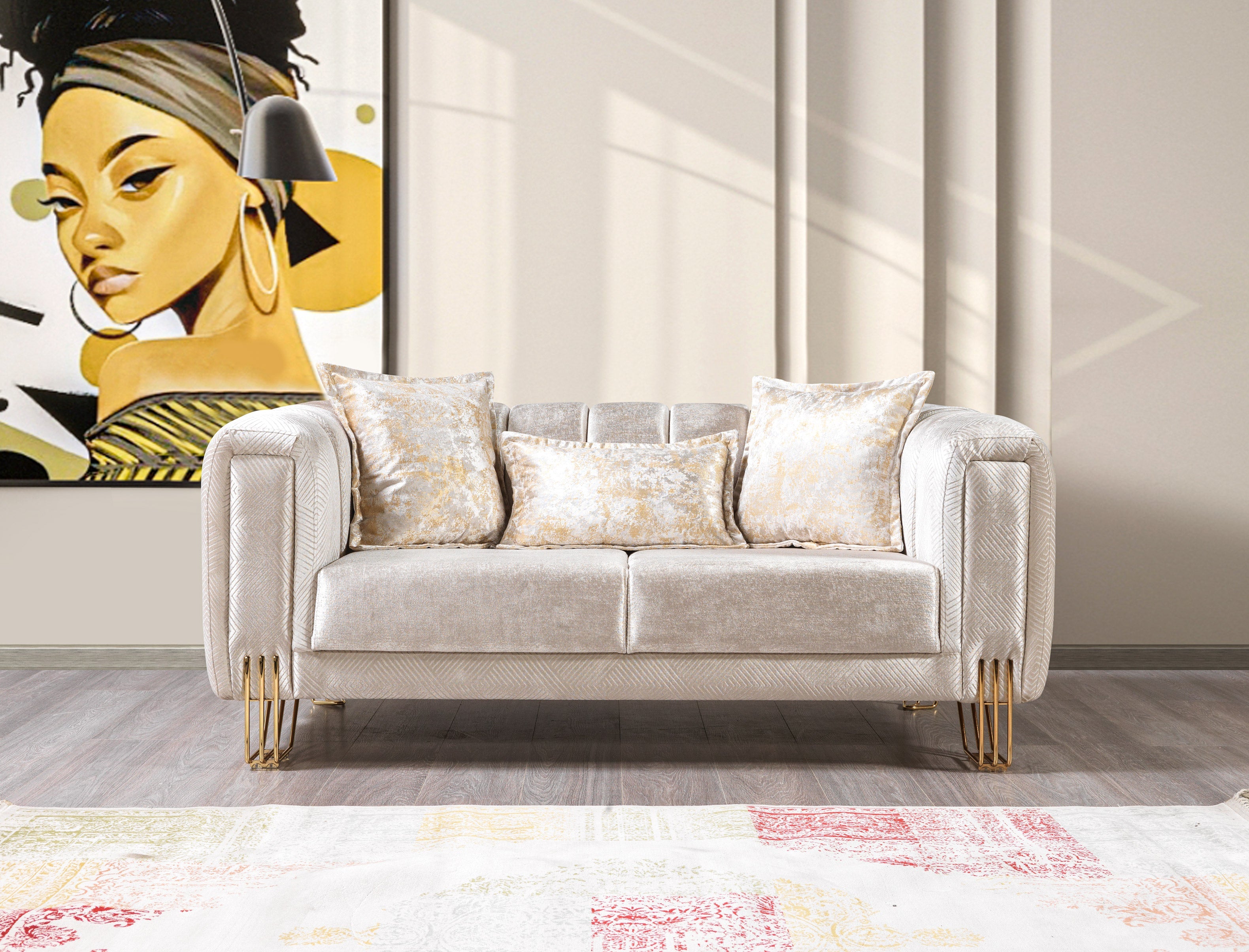 Santana Ivory Velvet Living Room Set – Luna Furniture