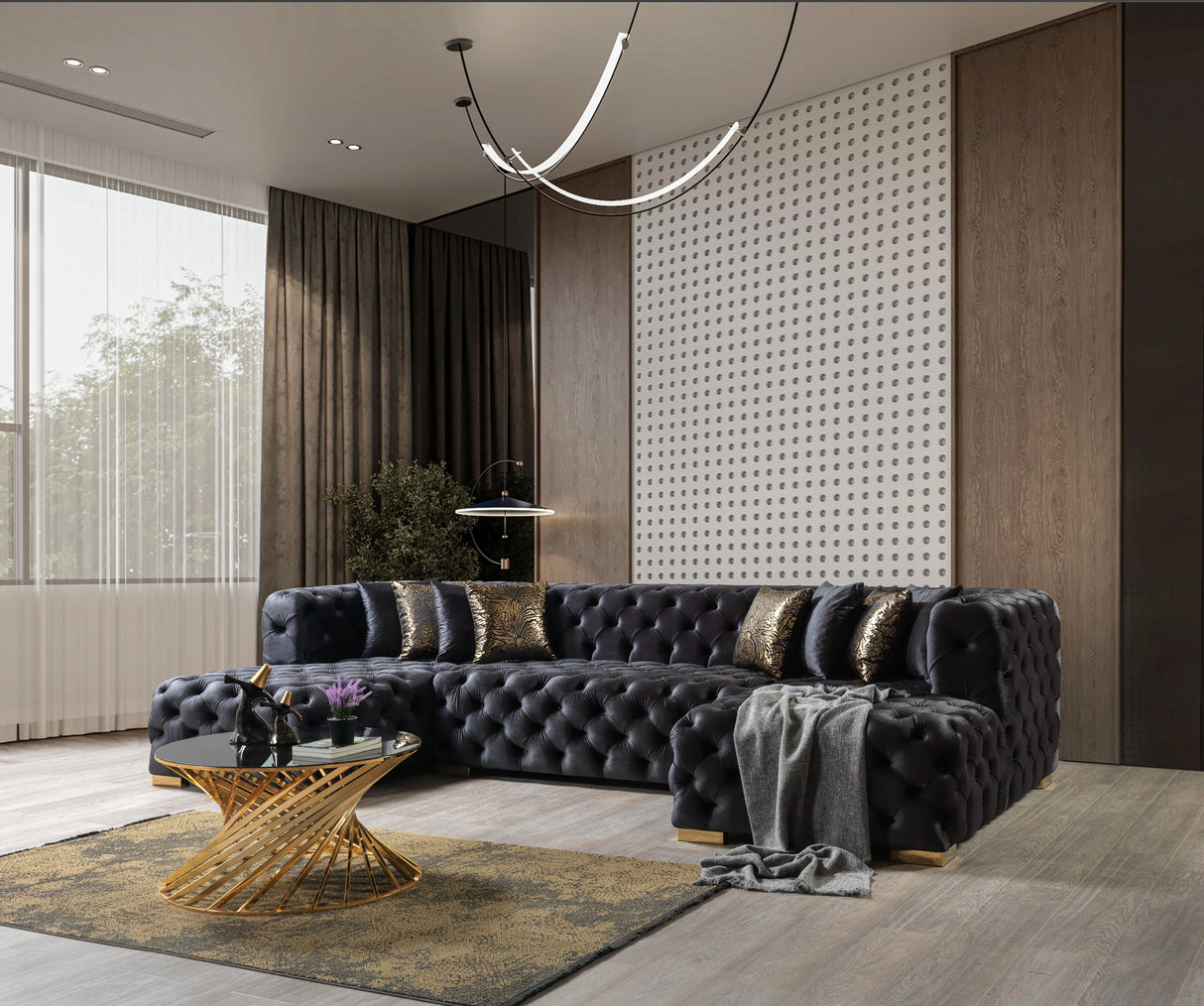 Neva Black Velvet Double Chaise Sectional from Nova Furniture - Luna Furniture