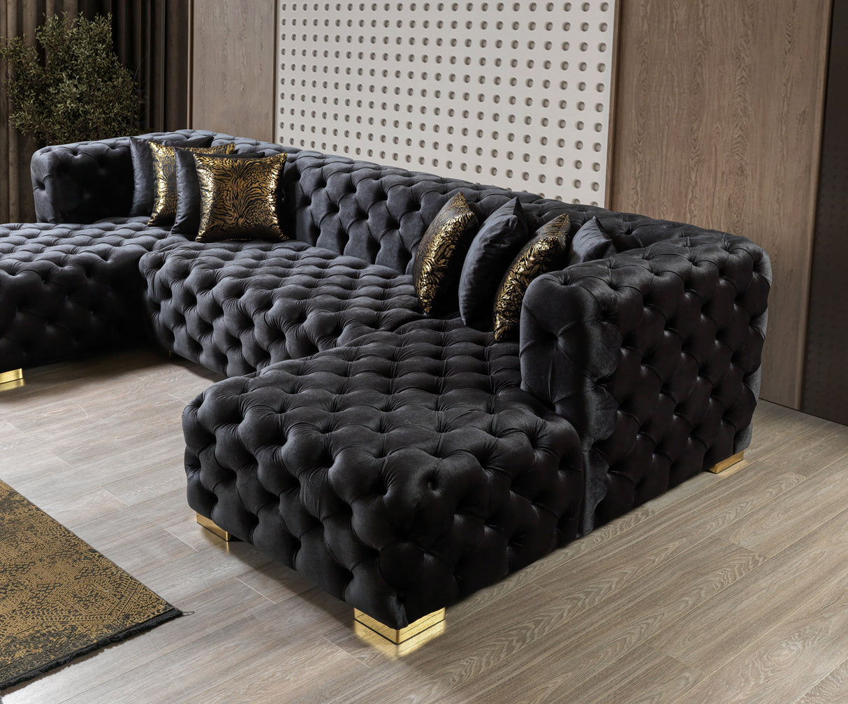 Neva Black Velvet Double Chaise Sectional from Nova Furniture - Luna Furniture