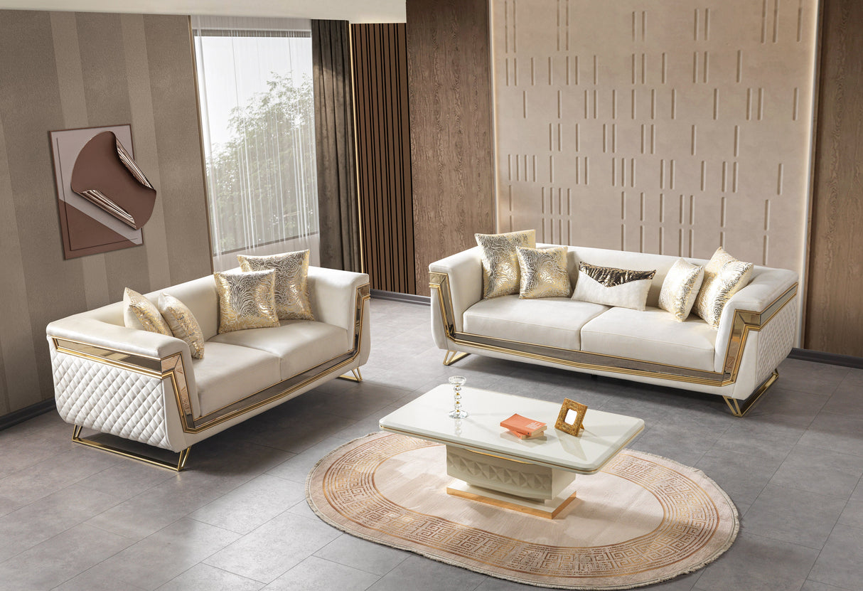 Anica Ivory Velvet Living Room Set (Sofa & Loveseat)