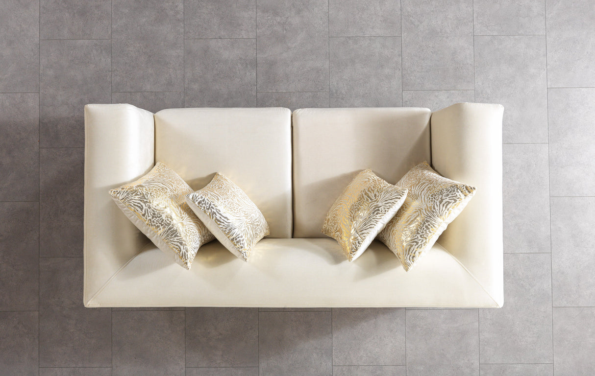 Anica Ivory Velvet Living Room Set (Sofa & Loveseat)