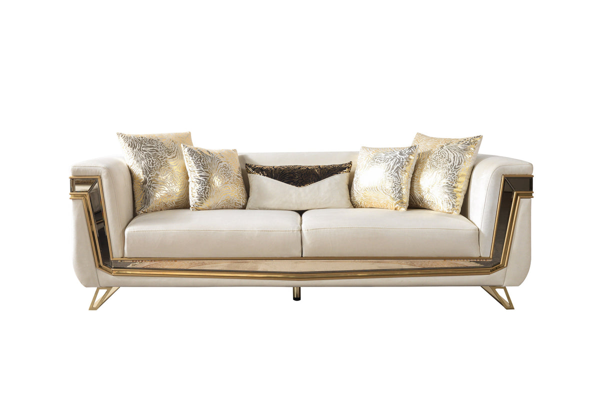 Anica Ivory Velvet Living Room Set (Sofa & Loveseat)
