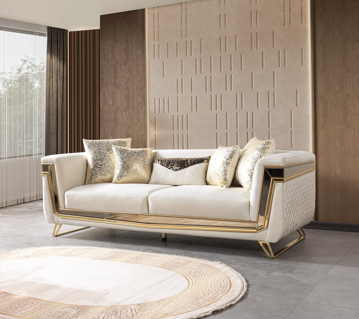 Anica Ivory Velvet Living Room Set (Sofa & Loveseat)