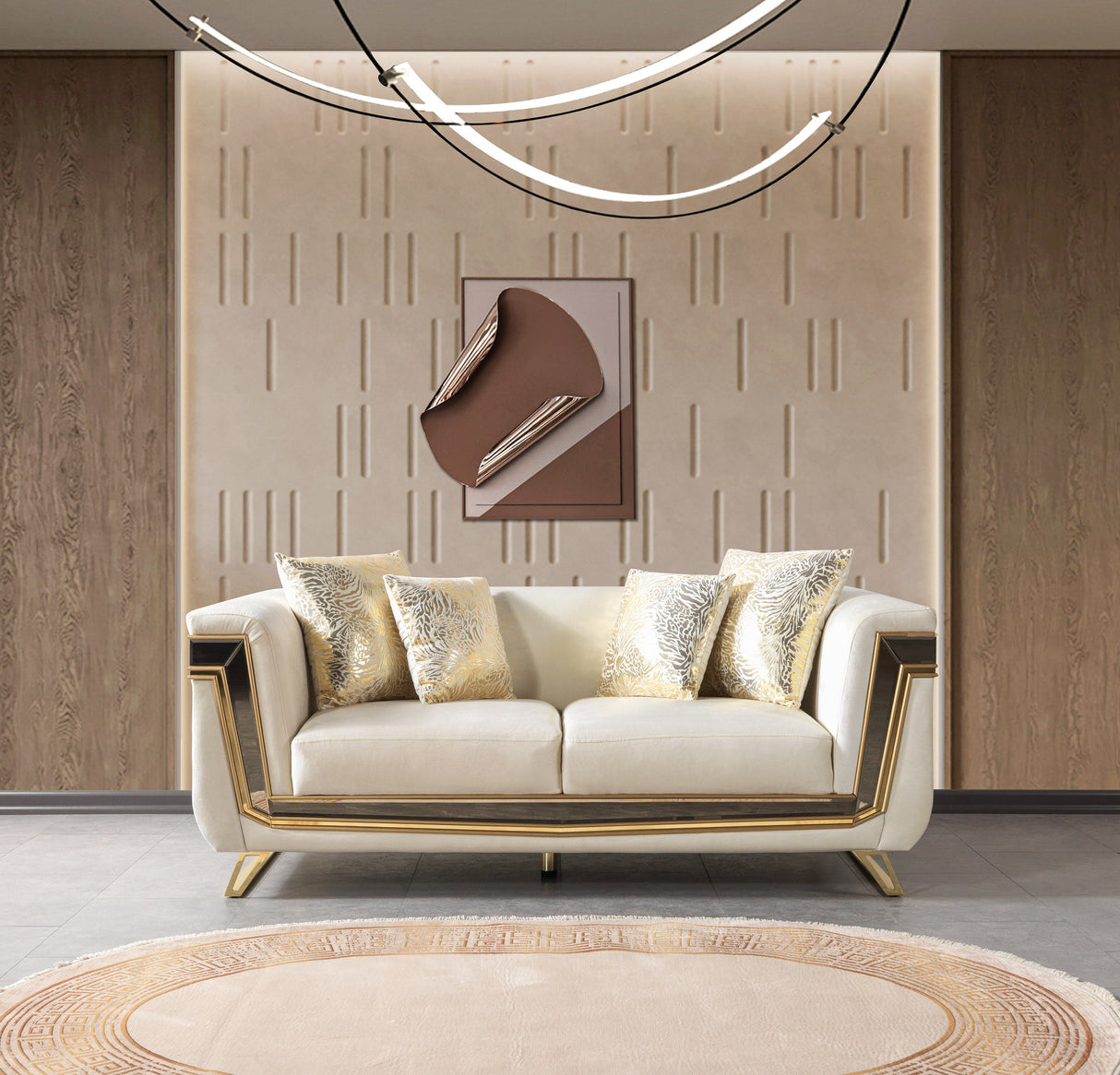 Anica Ivory Velvet Living Room Set (Sofa & Loveseat)