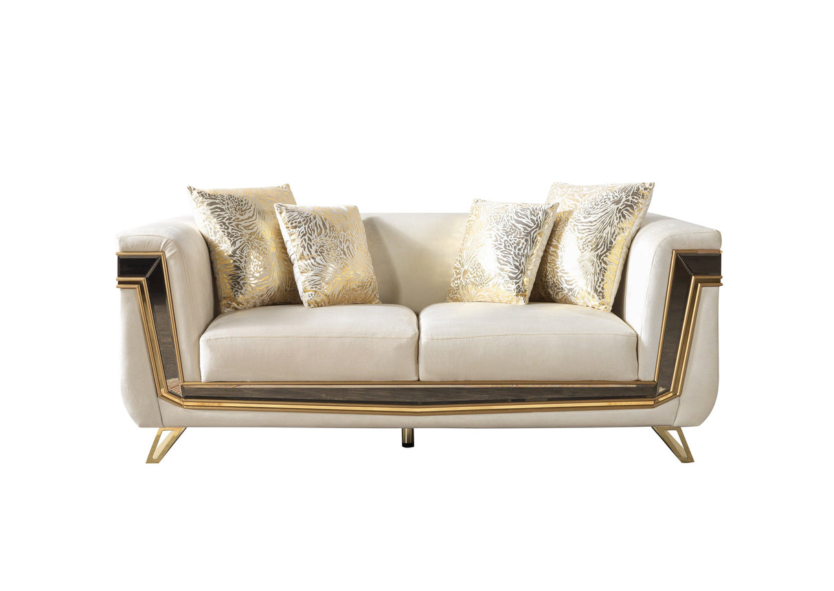 Anica Ivory Velvet Living Room Set (Sofa & Loveseat)