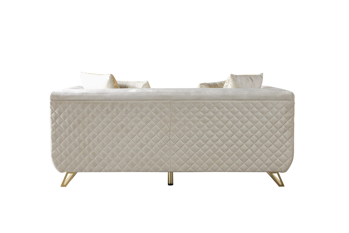 Anica Ivory Velvet Living Room Set (Sofa & Loveseat)