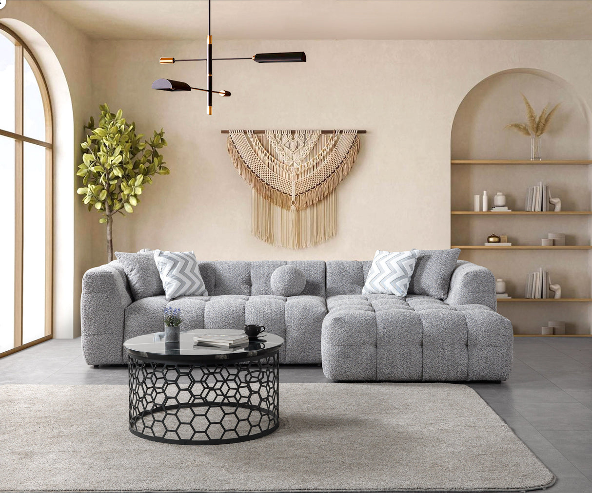 Ivy Gray Boucle RAF Sectional from Nova Furniture - Luna Furniture