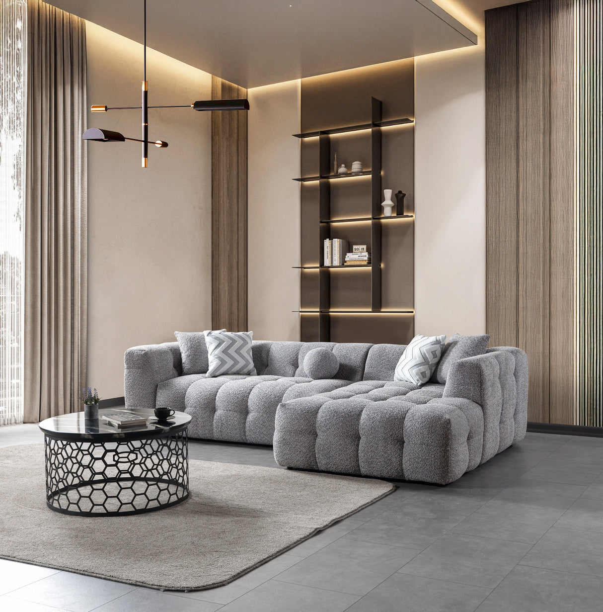 Ivy Gray Boucle RAF Sectional from Nova Furniture - Luna Furniture
