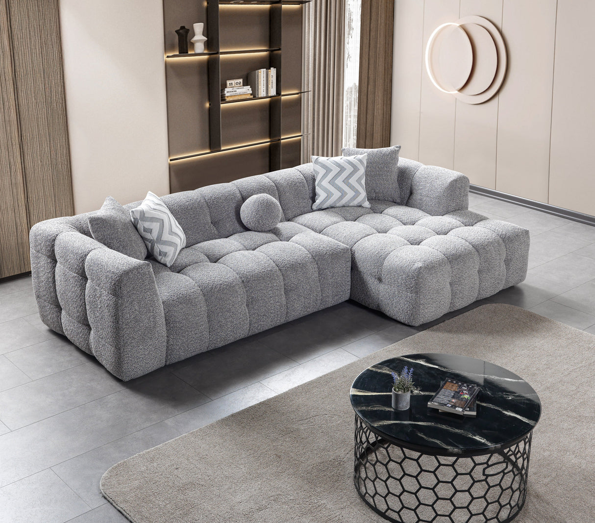 Ivy Gray Boucle RAF Sectional from Nova Furniture - Luna Furniture