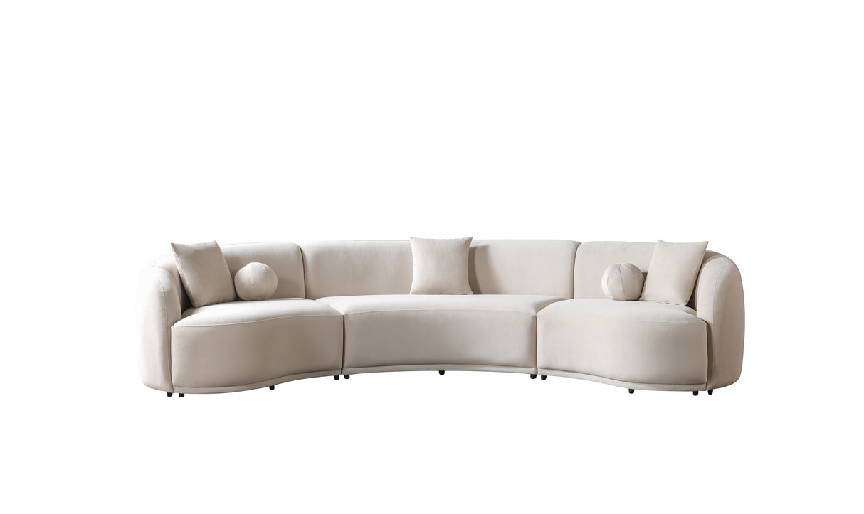 Bonita Ivory Velvet 3-Piece Curved Sectional from Nova Furniture - Luna Furniture