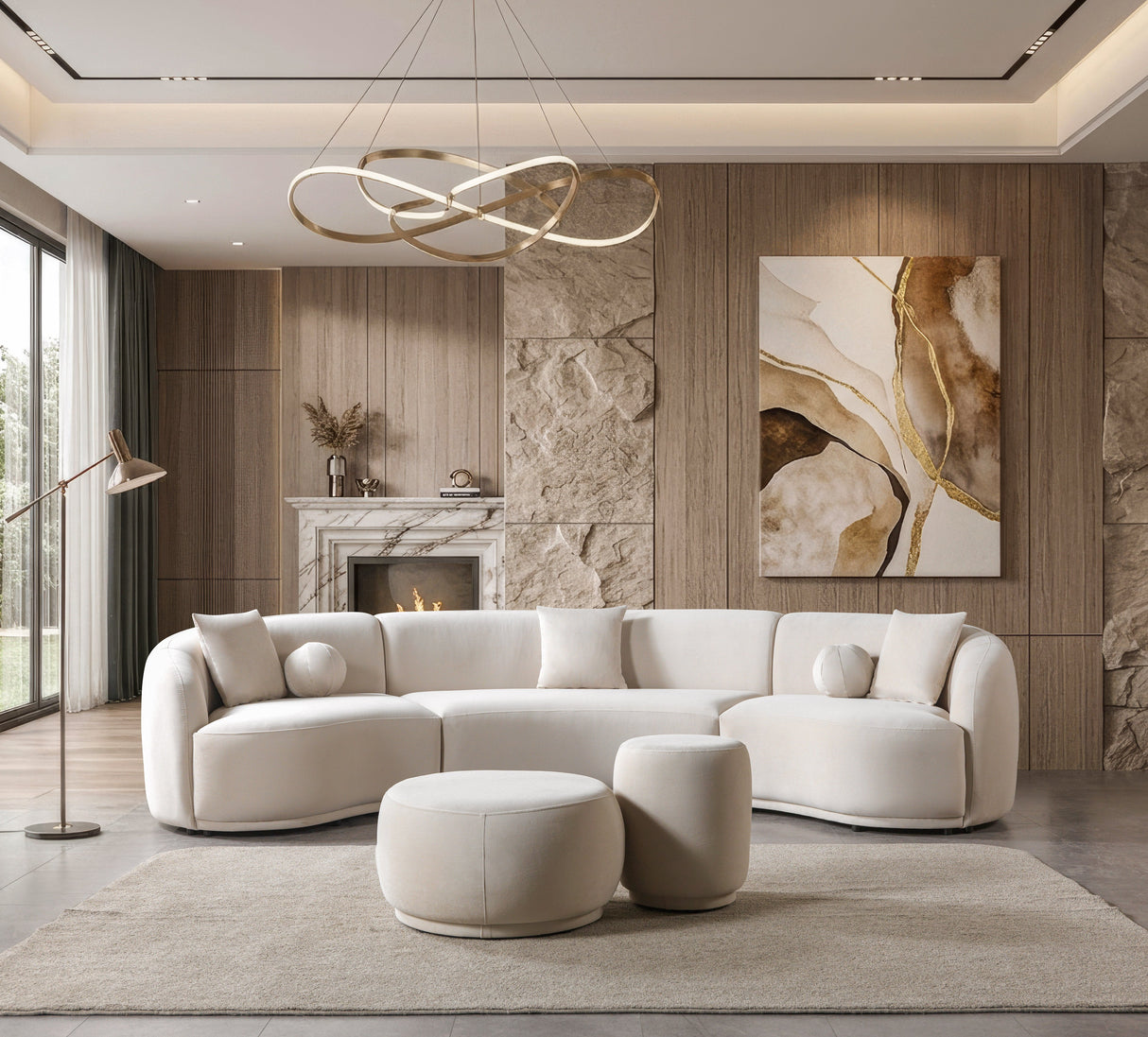 Bonita Ivory Velvet 3-Piece Curved Sectional from Nova Furniture - Luna Furniture