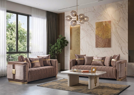 Carlina Coffee/Gold Velvet Sofa & Loveseat from Nova Furniture - Luna Furniture