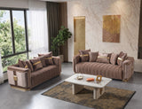 Carlina Coffee/Gold Velvet Sofa & Loveseat