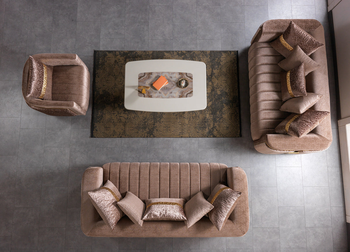 Carlina Coffee/Gold Velvet Sofa & Loveseat