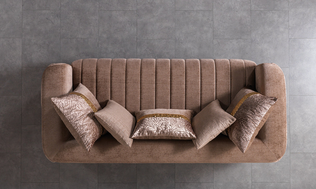 Carlina Coffee/Gold Velvet Sofa & Loveseat