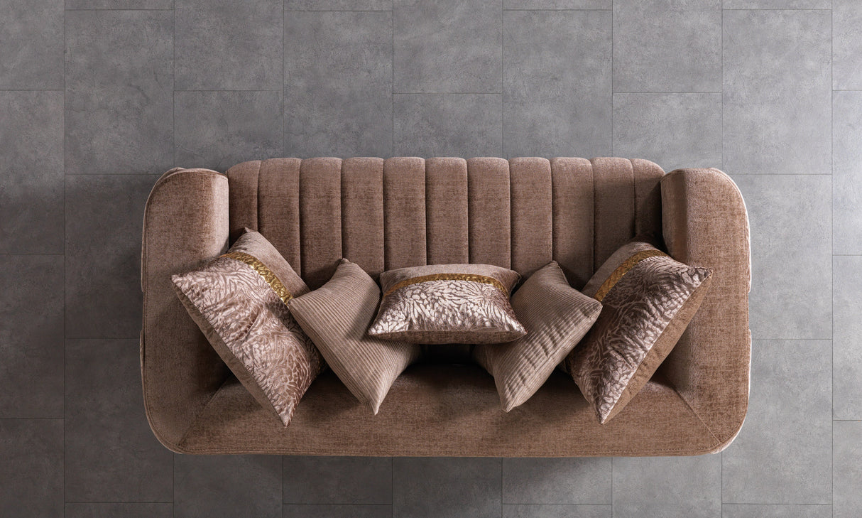 Carlina Coffee/Gold Velvet Sofa & Loveseat