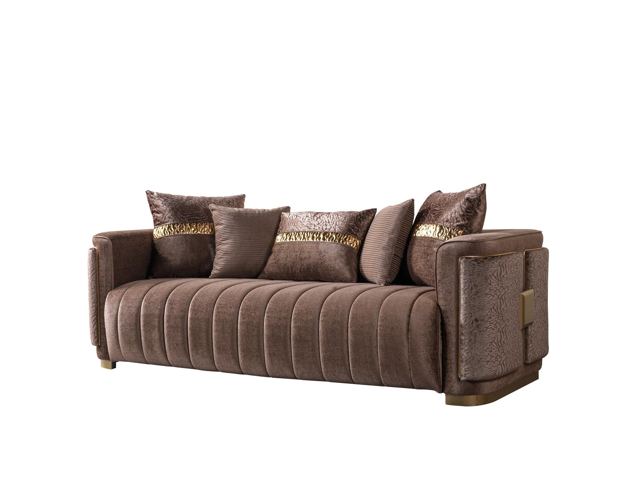 Carlina Coffee/Gold Velvet Sofa & Loveseat