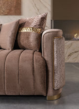 Carlina Coffee/Gold Velvet Sofa & Loveseat
