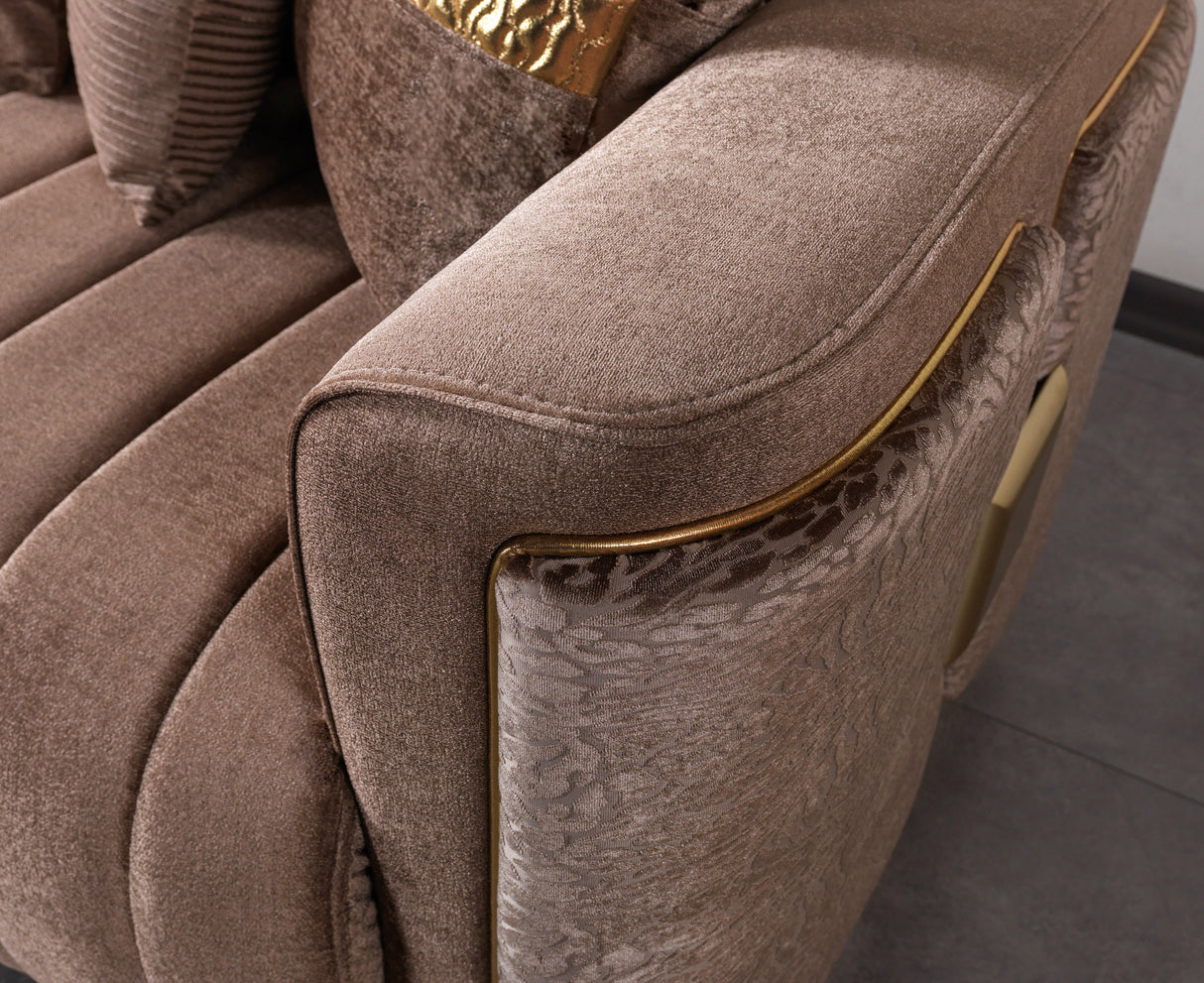 Carlina Coffee/Gold Velvet Sofa & Loveseat