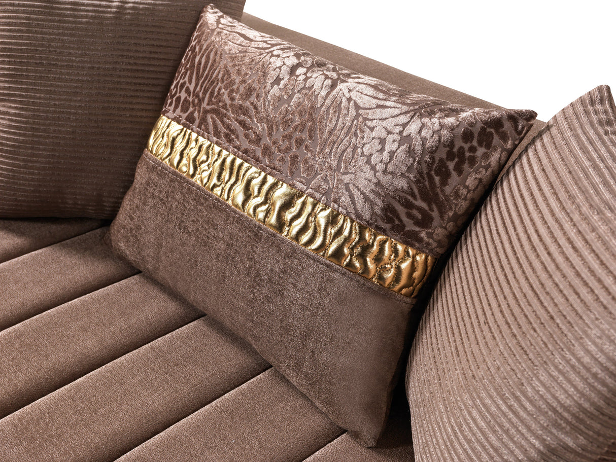 Carlina Coffee/Gold Velvet Sofa & Loveseat