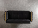 Florence Black living room set, overhead view with sofa, loveseat and chair