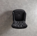 Florence Black Accent Chair, back view in black velvet with gold legs