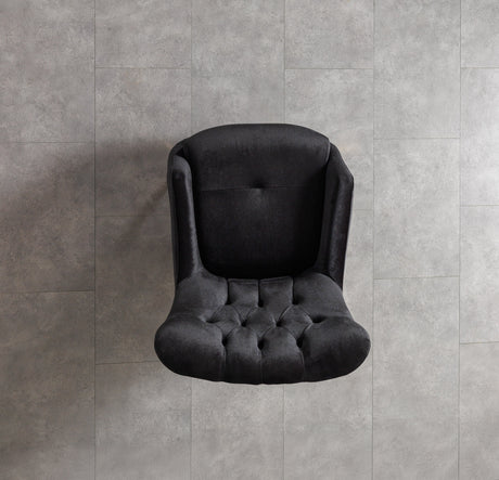 Florence Black Accent Chair, back view in black velvet with gold legs