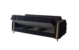 Florence Black sofa, front view with segmented back and black velvet finish