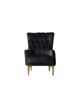 Florence Black Accent Chair, black velvet tufted front view with gold legs