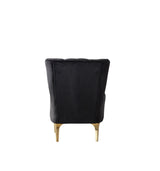 Florence Black Accent Chair, black velvet front view, gold legs and tufted back
