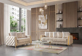 Florence Ivory living room set with sofa and loveseat, ivory velvet with gold accents, three-quarter view